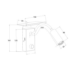 Flexible LED wall lamp "CORWIN" reading lamp + USB port - black