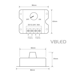 LED rotary dimmer 12-24V DC 24A