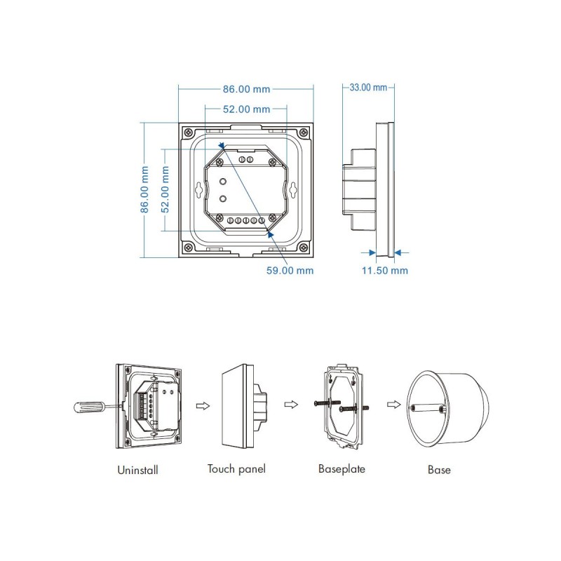 "iNatus" RGBW Wall Touch Panel LED Controller Kit with Remote Control