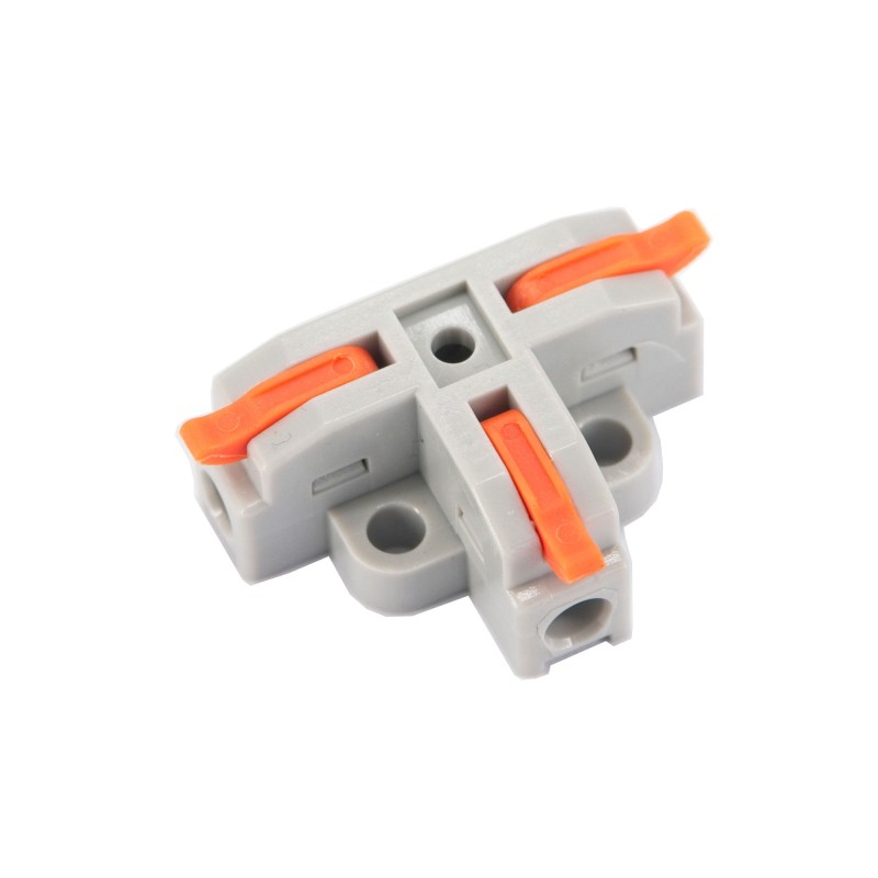 T-shaped crimp cable connector with fixing screws