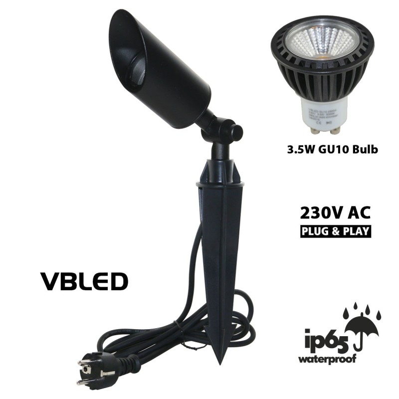 LED Garden Spotlight with 3.5W GU10 LED Bulb Black