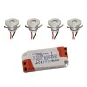 Set of 4 LED aluminium mini recessed spotlights 3000K with dimmable LED transformer - silver