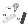 Set of 10 1W LED aluminium mini recessed spotlights warm white with RF radio power supply unit