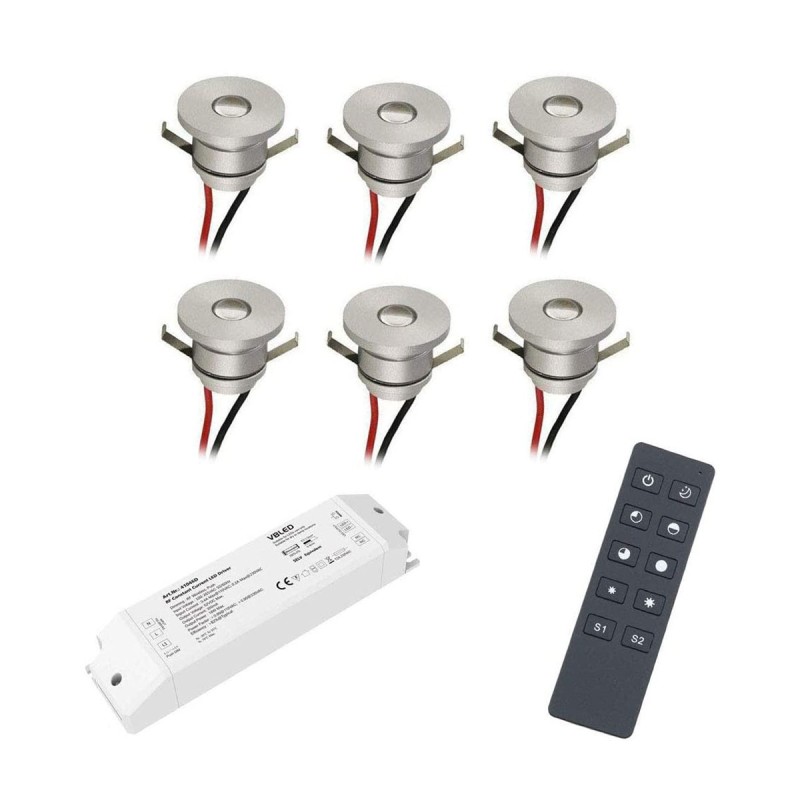 6er-Funk SET -Alu LED Mini Recessed Spotlight / IP44 / / 1W / 350mA / 80lm / warm white