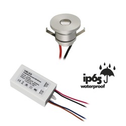 Set of 1 LED aluminium mini recessed spotlight 1W warm white with transformer IP65