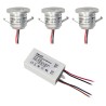 Set of 3 LED aluminium mini recessed spotlights 1W warm white with transformer