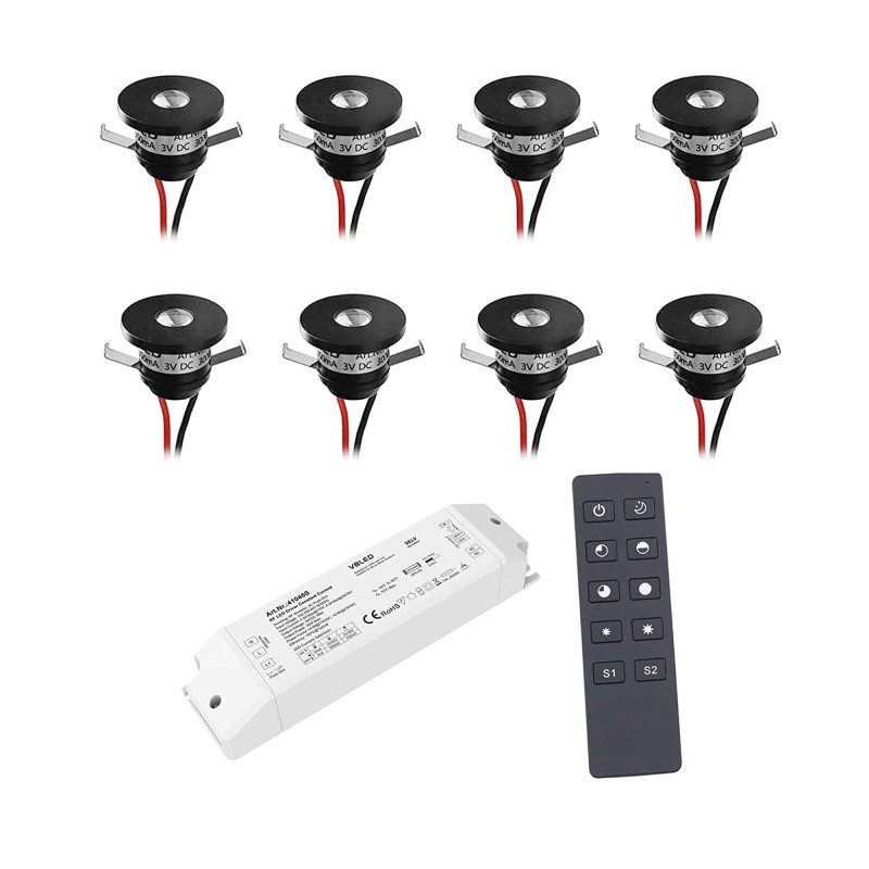 Set of 6 1W LED aluminium mini recessed spotlights