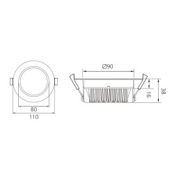 13W LED recessed luminaire Ocean II  /  2700K,4000K,6000K, dimmbar