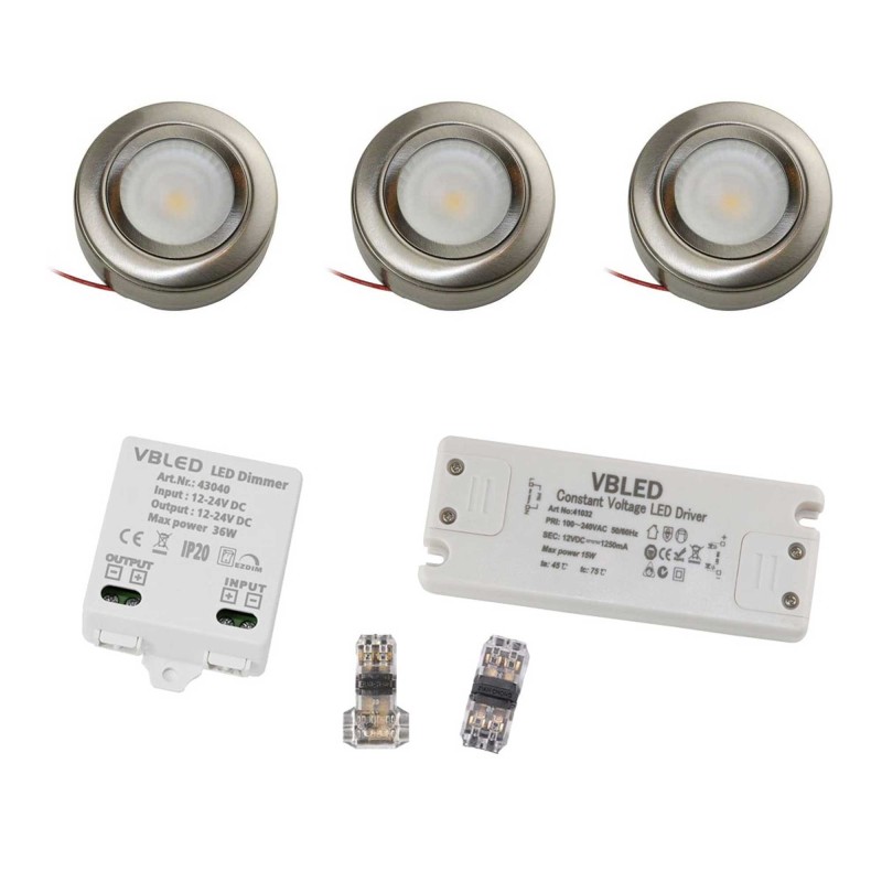 EZDIM Set of 3 LED Cabinet Kitchen Under-Cabinet Light with Power Supply and EZDIM