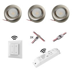 Set of 3 LED cabinet kitchen under-cabinet lights with radio LED power supply unit and remote control