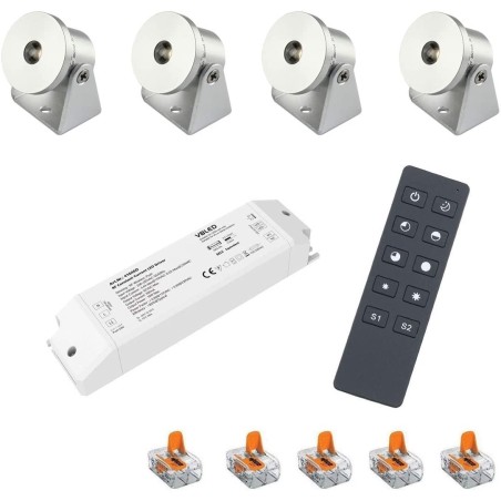Set of 4 1W mini surface-mounted spotlights -swiveling warm white dimmable with radio power supply unit and remote control