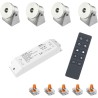 Set of 4 1W mini surface-mounted spotlights -swiveling warm white dimmable with radio power supply unit and remote control