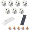 Set of 7 1W mini surface-mounted spotlights -swivelling warm white dimmable with radio power supply unit and remote control