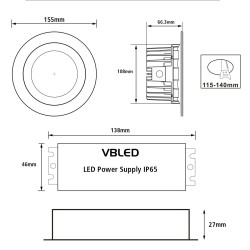 LED recessed luminaire 24W 230V IP65 + power supply unit Waterproof