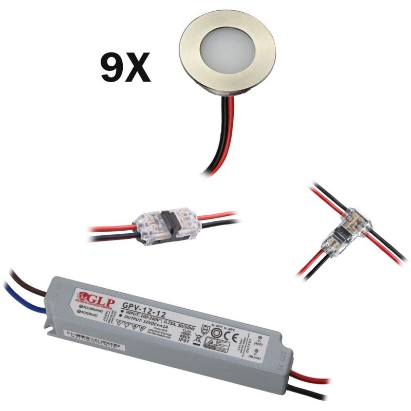 KIT 9 LED Mini Bathroom Recessed Luminaire KIT 6 12V 3000K