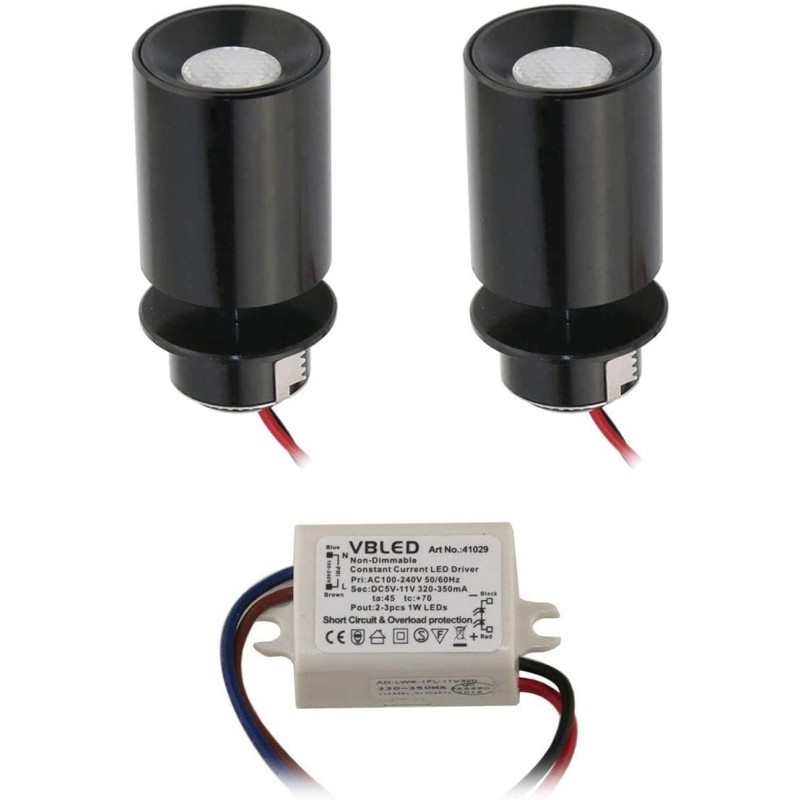 KIT of 2 - LED Mini Recessed Spotlight "TINI" 1W Rotating & Swivelling