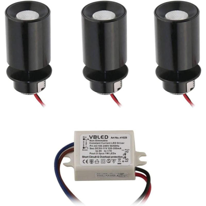 KIT of 3 - LED Mini Recessed Spotlight "TINI" 1W Rotating & Swivelling