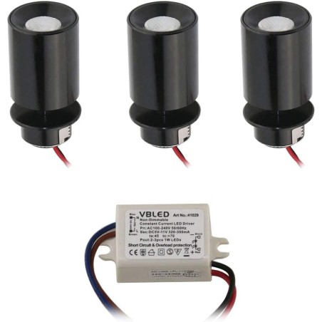 KIT of 3 - LED Mini Recessed Spotlight "TINI" 1W Rotating & Swivelling