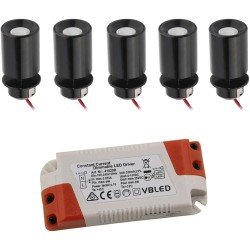KIT of 5 - LED Mini Recessed Spotlight "TINI" 1W Rotating & Swivelling