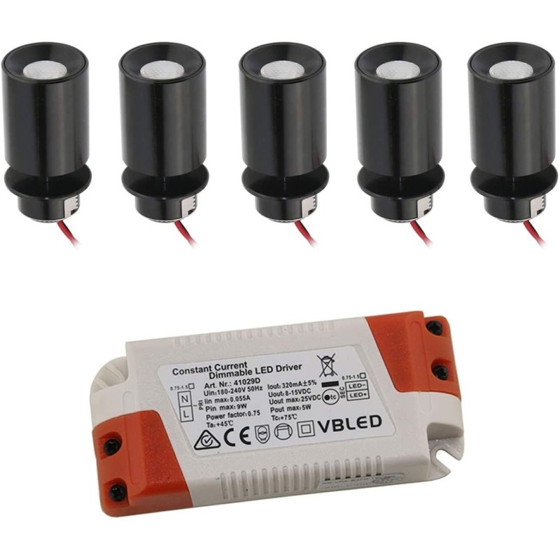 KIT of 5 - LED Mini Recessed Spotlight "TINI" 1W Rotating & Swivelling