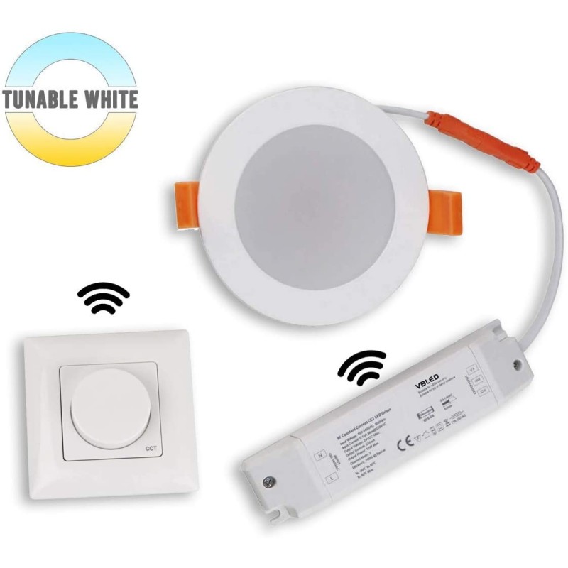 Tunable white LED recessed luminaire LED 15W 3000-6500K Dimmable with RF wall remote control
