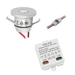 Set of 1W Mini Recessed Spot IP65 Warm White Incl.6W LED Transformer 12V DC