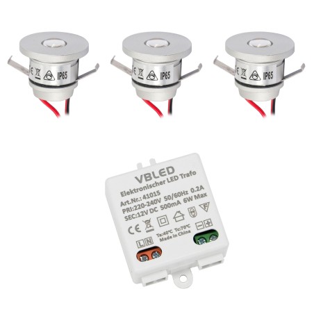 Set of 3 1W Recessed Mini Spot IP65 Warm White Incl. 6W LED Transformer