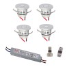 Set of 4 1W mini recessed spotlights warm white with LED transformer 12V DC