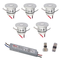 Set of 5 1W Mini Recessed Spotlights IP65 Warm White Incl.12W LED Transformer 12V DC