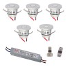 Set of 5 1W Mini Recessed Spotlights IP65 Warm White Incl.12W LED Transformer 12V DC