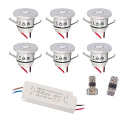 Set of 6 1W Mini Recessed Spot IP65 Warm White Incl.12W LED Transformer