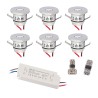 Set of 6 1W Mini Recessed Spot IP65 Warm White Incl.12W LED Transformer