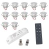Set of 12 1W LED aluminium mini recessed spotlights warm white with RF radio power supply 12VDC