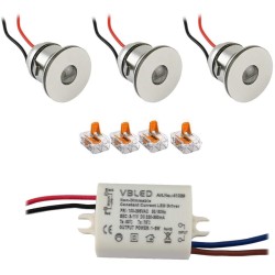 Set of 3 1W Mini LED Recessed Spot Recessed spotlight with power supply unit