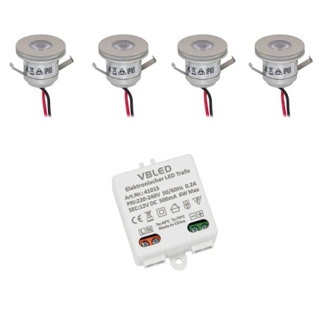 Set of 4 1W mini recessed spotlights Incl. LED transformer 12V DC
