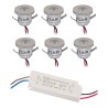 Set of 6 1W mini recessed spotlights Mini Spot / IP65 / WW Incl. 12W LED transformer 12V DC