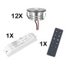 Set of 12 3W LED Mini Spot recessed spotlights warm white dimmable with radio power supply unit and remote control