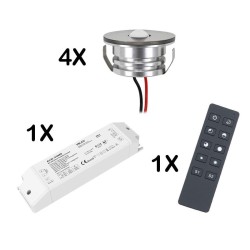 Set of 4 3W LED Mini Spot recessed spotlights warm white with radio power supply unit