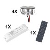 Set of 4 3W LED Mini Spot recessed spotlights warm white with radio power supply unit