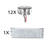 Set of 12 3W LED aluminium mini recessed spotlights "Luxonix" warm white with dimmable power supply unit