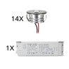 Set of 14 3W LED aluminium mini recessed spotlights "Luxonix" warm white with dimmable power supply unit