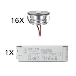 Set of 16 3W LED aluminium mini recessed spotlights "Luxonix" warm white with dimmable power supply unit