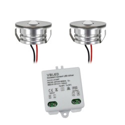 Set of 2 3W LED aluminium mini recessed spotlights "Luxonix" warm white with dimmable power supply unit