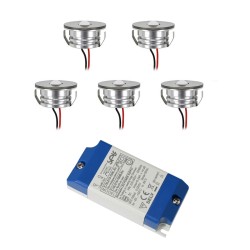 SET of 5 - LED Alu Mini Spots "Luxonix" / IP65 / 3W / 700mA / 160lm / WW (with dimmable power supply)