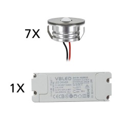 Set of 7 3W LED aluminium mini recessed spotlights "Luxonix" warm white with dimmable power supply unit