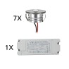 Set of 7 3W LED aluminium mini recessed spotlights "Luxonix" warm white with dimmable power supply unit