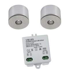 Set of 2 3W LED mini spot/ceiling-mounted spot / IP65 / WW / incl. dimmable power supply unit
