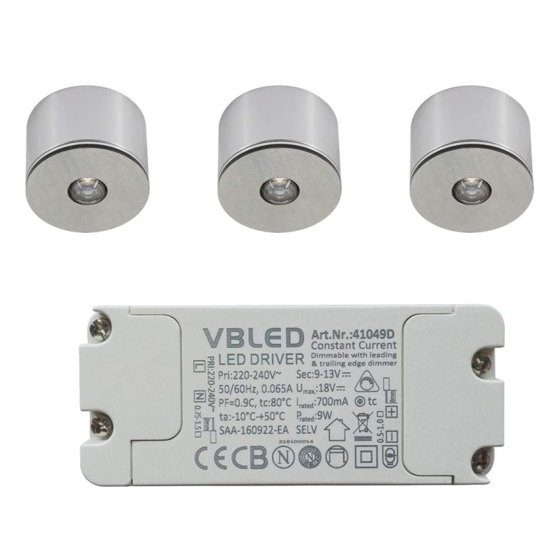 Set of 3W LED mini spot/ceiling-mounted spot / IP65 / WW / incl.transformer
