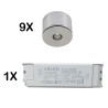 Set of 9 3W LED mini spot/ceiling-mounted spot / IP65 / WW / incl. dimmable LED power supply unit