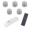 Set of 5 3W LED Mini Spot surface mounted luminaire warm white dimmable with radio power supply unit and remote control